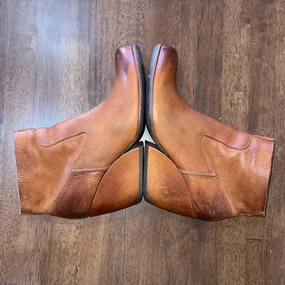 Kork Ease Womens Size 9.5 Brown Cognac Buttery Leather Wedge Ankle Boots Bootie