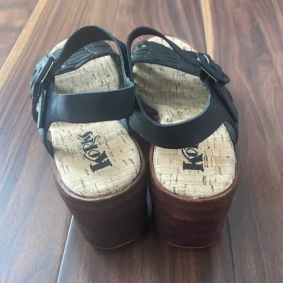 Korks Women's Marley Caged Faux Leather Wedge Sandals Black Size 6
