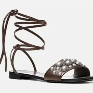 KORS Michael Kors Collection Women's Mica Studded Leather Flat Sandals 38.5