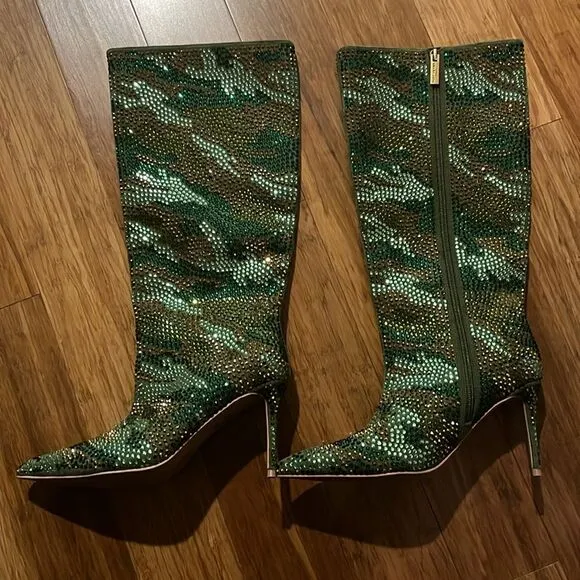 Kurt Geiger London Belgravia Pointed Toe Rhinestone Knee High Boots Sz 36.5