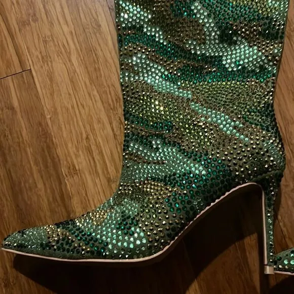 Kurt Geiger London Belgravia Pointed Toe Rhinestone Knee High Boots Sz 36.5
