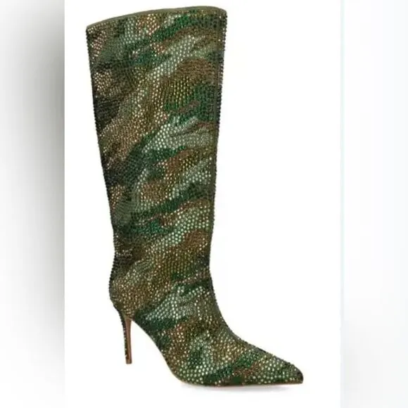 Kurt Geiger London Belgravia Pointed Toe Rhinestone Knee High Boots Sz 36.5