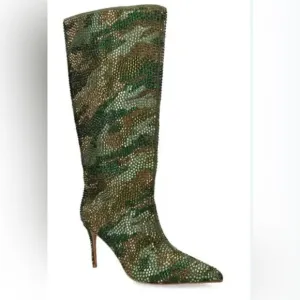 Kurt Geiger London Belgravia Pointed Toe Rhinestone Knee High Boots Sz 36.5
