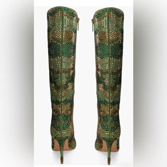 Kurt Geiger London Belgravia Pointed Toe Rhinestone Knee High Boots Sz 36.5
