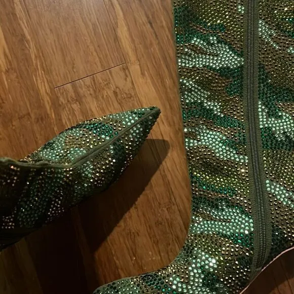 Kurt Geiger London Belgravia Pointed Toe Rhinestone Knee High Boots Sz 36.5