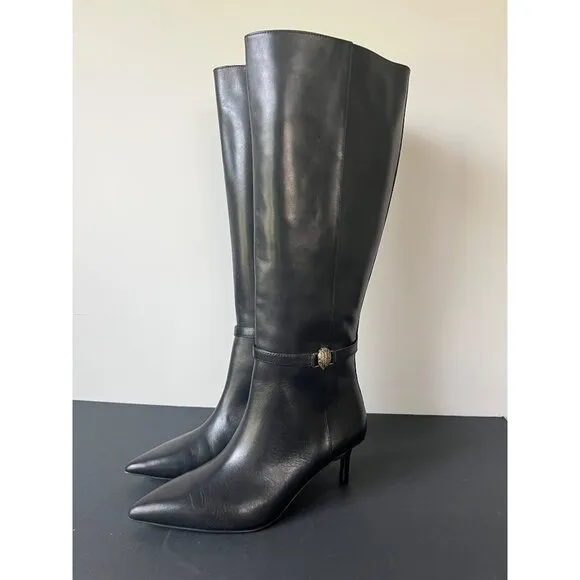 KURT GEIGER LONDON KENSINGTON FLEXI KNEE black leather BOOTS Size 9