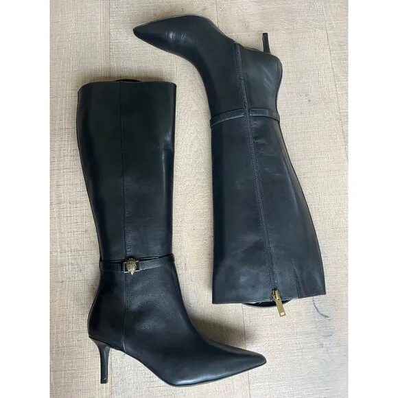 KURT GEIGER LONDON KENSINGTON FLEXI KNEE black leather BOOTS Size 9