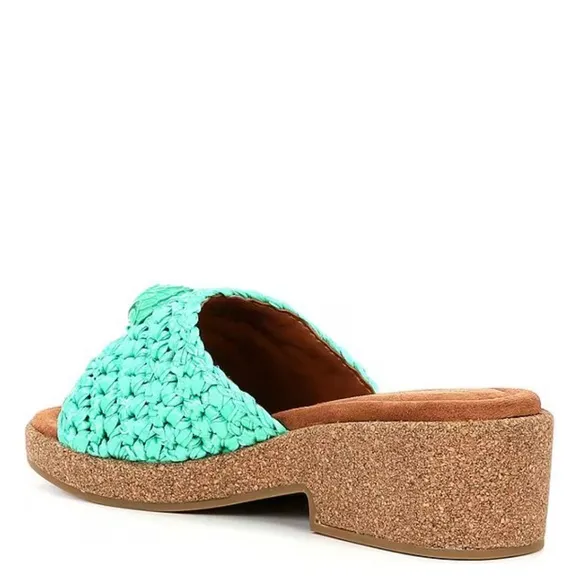 Kurt Geiger London Women’s 7.5 Eagle Green Crochet Cork Slide Sandals