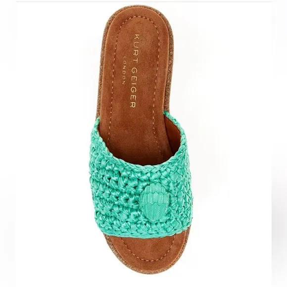 Kurt Geiger London Women’s 7.5 Eagle Green Crochet Cork Slide Sandals