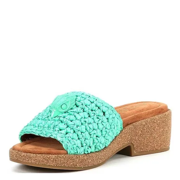 Kurt Geiger London Women’s 7.5 Eagle Green Crochet Cork Slide Sandals