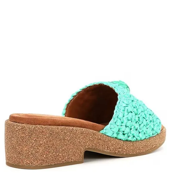 Kurt Geiger London Women’s 7.5 Eagle Green Crochet Cork Slide Sandals