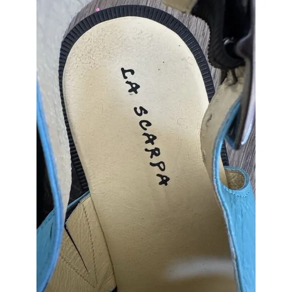 La Scarpa Mens 8.5 Alligator Leather Blue Sandals Shoes Made In Mexico
