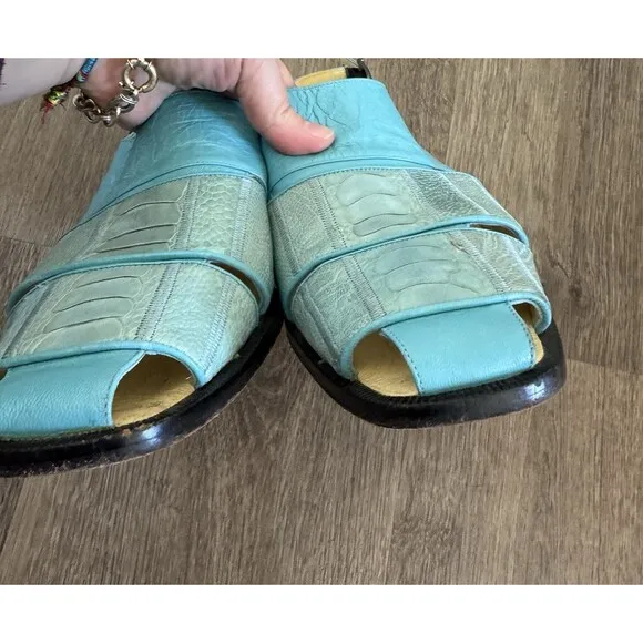 La Scarpa Mens 8.5 Alligator Leather Blue Sandals Shoes Made In Mexico