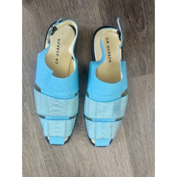 La Scarpa Mens 8.5 Alligator Leather Blue Sandals Shoes Made In Mexico