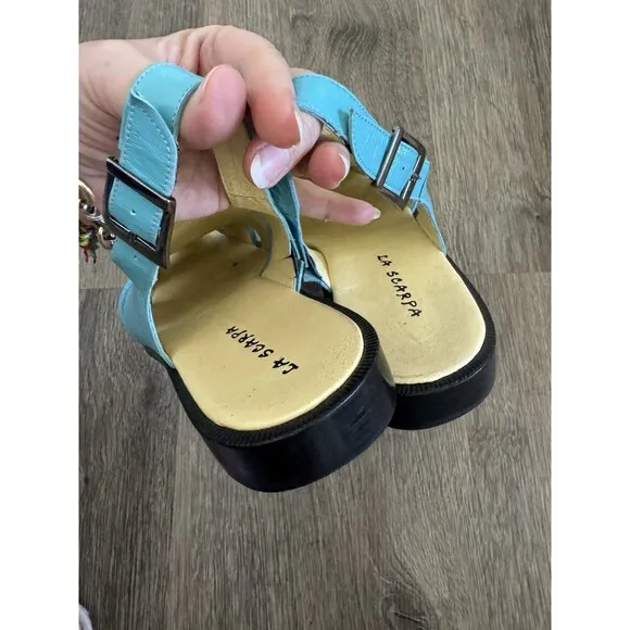 La Scarpa Mens 8.5 Alligator Leather Blue Sandals Shoes Made In Mexico