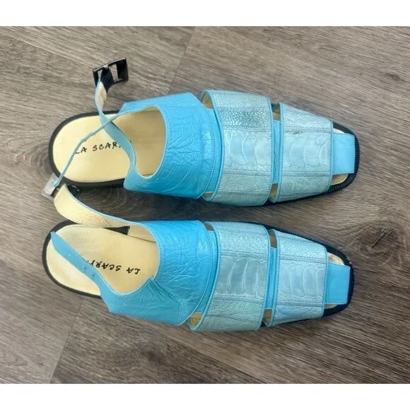 La Scarpa Mens 8.5 Alligator Leather Blue Sandals Shoes Made In Mexico