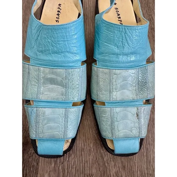 La Scarpa Mens 8.5 Alligator Leather Blue Sandals Shoes Made In Mexico