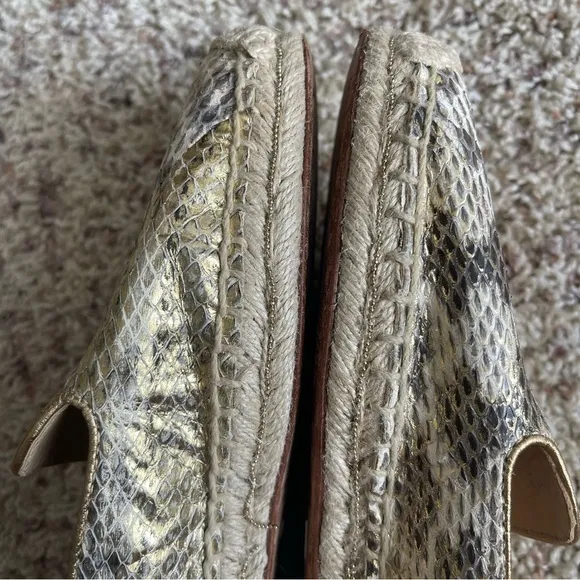 Lafayette 148 Slip On Leather Espadrille Flat Loafers 8M/38 Metallic Snakeprint