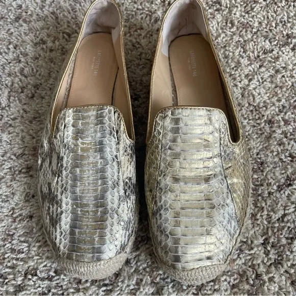 Lafayette 148 Slip On Leather Espadrille Flat Loafers 8M/38 Metallic Snakeprint