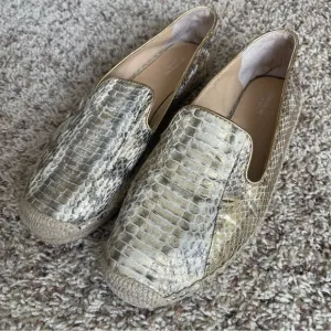 Lafayette 148 Slip On Leather Espadrille Flat Loafers 8M/38 Metallic Snakeprint