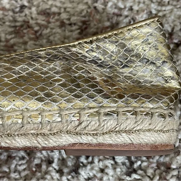 Lafayette 148 Slip On Leather Espadrille Flat Loafers 8M/38 Metallic Snakeprint