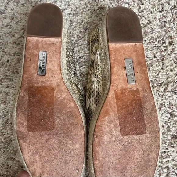 Lafayette 148 Slip On Leather Espadrille Flat Loafers 8M/38 Metallic Snakeprint