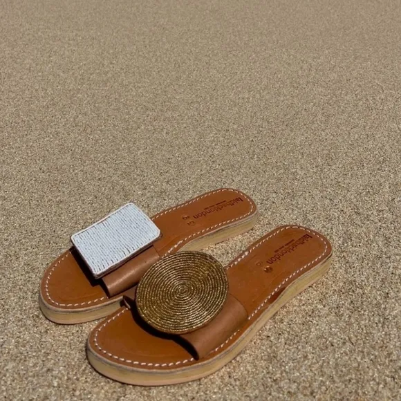 laidbacklondon Crey LP Mismatched Beaded Leather Sandals-Gold/White