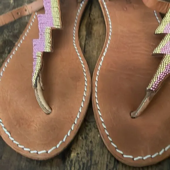 Laidbacklondon Thunder Beaded EmbellishedBrown Sandals Size 10