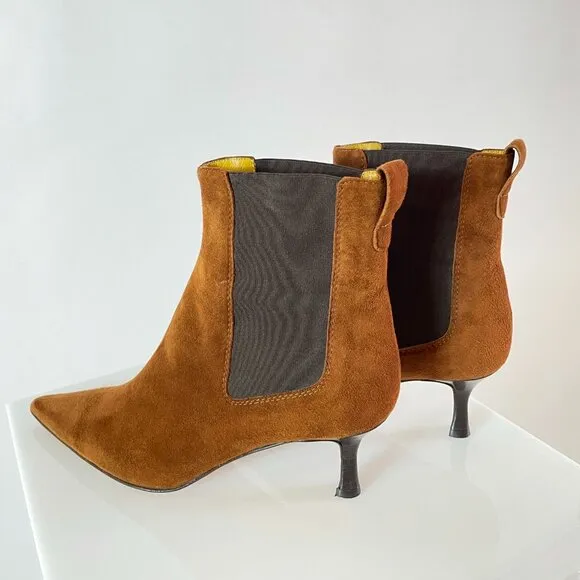 Lambertson Truex Suede Kitten Heel Chelsea Boots w Pointed Toe