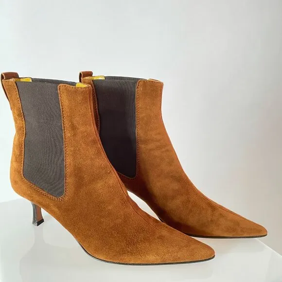 Lambertson Truex Suede Kitten Heel Chelsea Boots w Pointed Toe