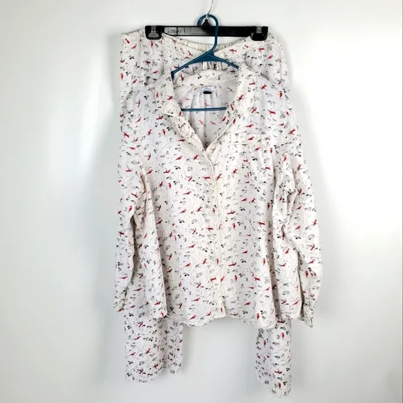 Lands' Ends 100% Cotton Flannel Pajama Set Pants Shirt