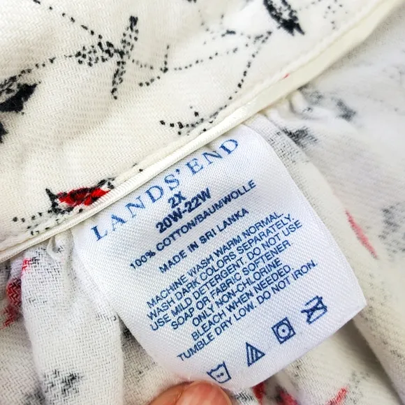 Lands' Ends 100% Cotton Flannel Pajama Set Pants Shirt