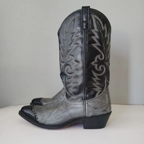 Laredo Black Gray Lea Vamp Fox Front Shaft Cowboy Western Boots 6782 Mens 10D