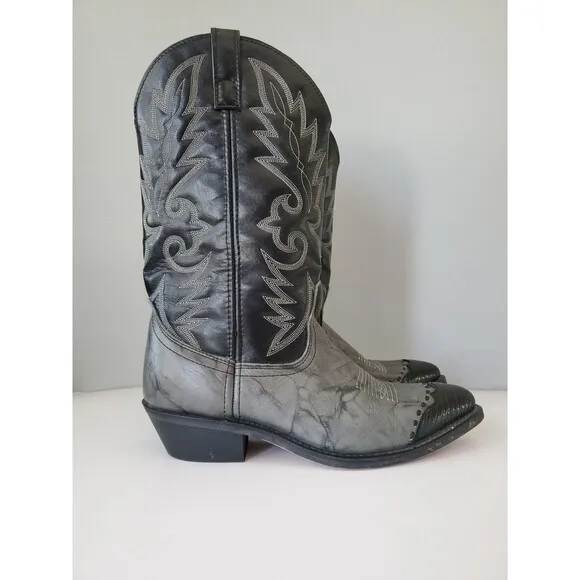 Laredo Black Gray Lea Vamp Fox Front Shaft Cowboy Western Boots 6782 Mens 10D
