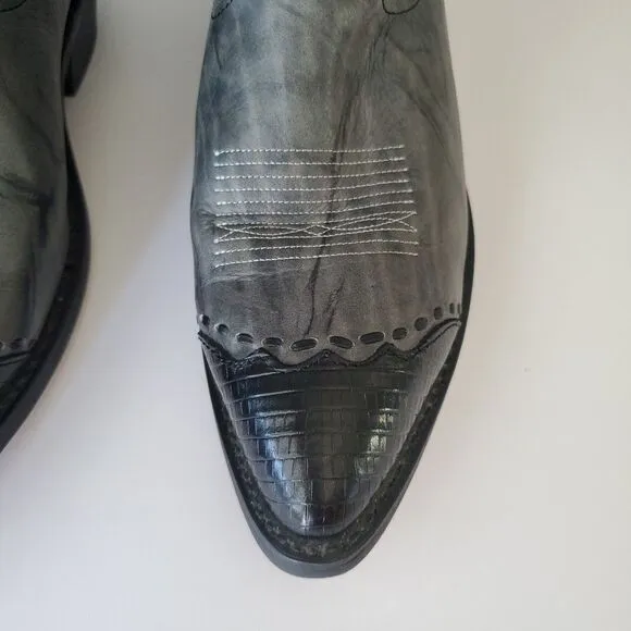 Laredo Black Gray Lea Vamp Fox Front Shaft Cowboy Western Boots 6782 Mens 10D