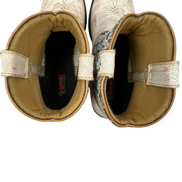 Laredo Kymber Western Ankle Boots Womens 7 M Beige Blue Leather Cowboy Round Toe