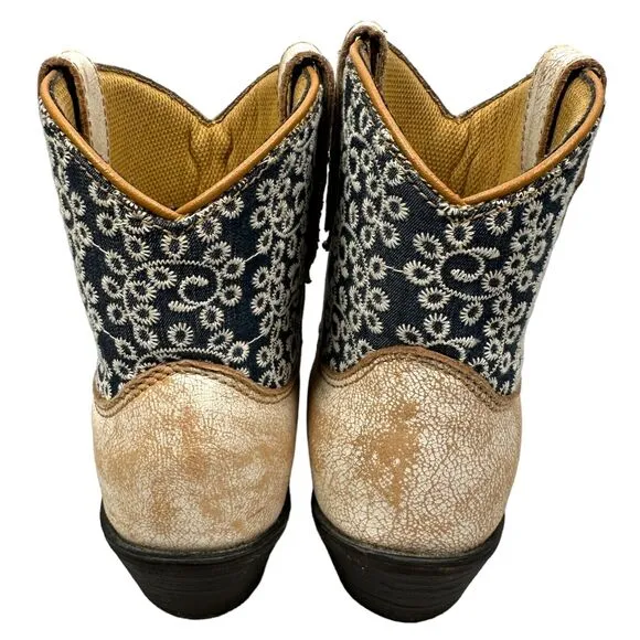 Laredo Kymber Western Ankle Boots Womens 7 M Beige Blue Leather Cowboy Round Toe