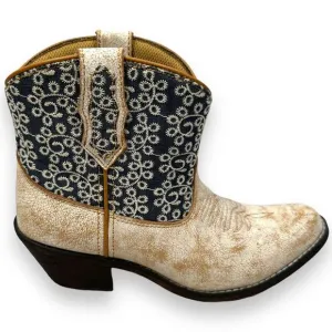Laredo Kymber Western Ankle Boots Womens 7 M Beige Blue Leather Cowboy Round Toe