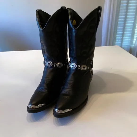 Laredo LC3200 Youth Pointed Toe Leather Black Western Boots Size 4‎ D