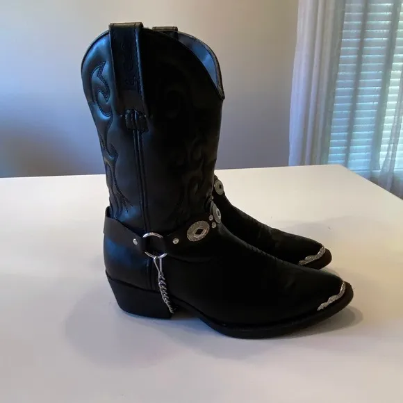 Laredo LC3200 Youth Pointed Toe Leather Black Western Boots Size 4‎ D