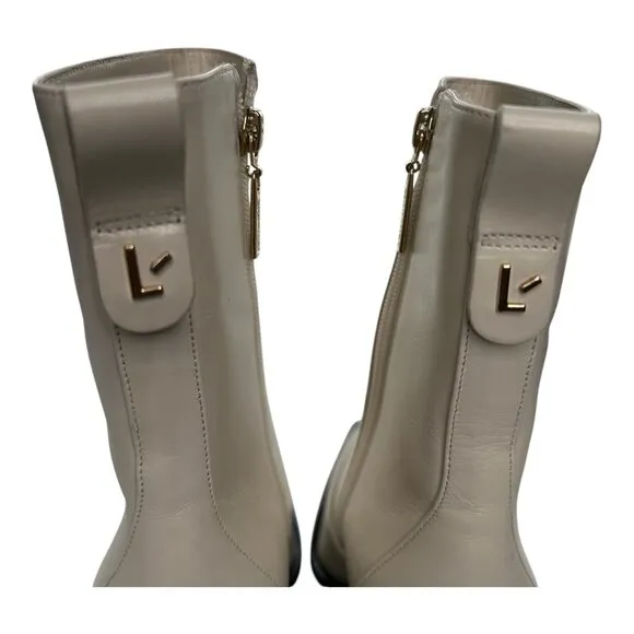 Larroude James Ivory Leather Pointed Toe Boot Sz 7.5