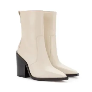 Larroude James Ivory Leather Pointed Toe Boot Sz 7.5