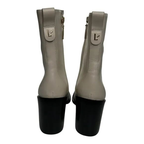 Larroude James Ivory Leather Pointed Toe Boot Sz 7.5