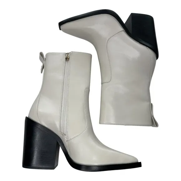 Larroude James Ivory Leather Pointed Toe Boot Sz 7.5
