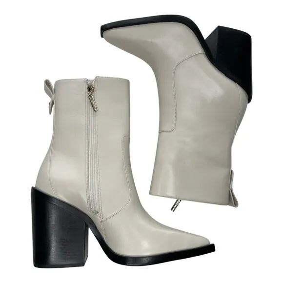 Larroude James Ivory Leather Pointed Toe Boot Sz 7.5