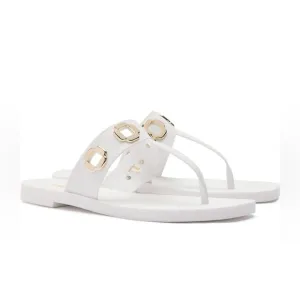 Larroude Women’s Milan Grommet Thong Sandals- white size 8/9