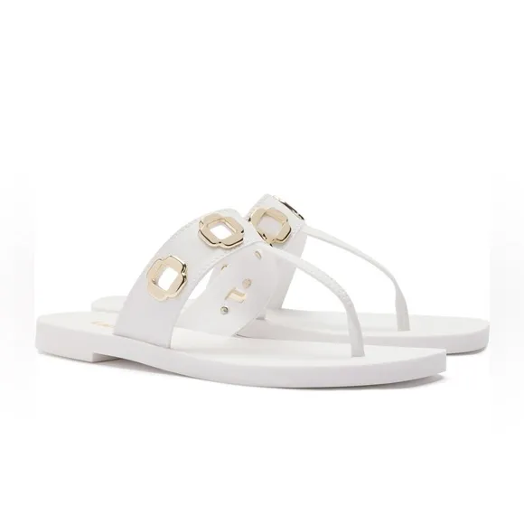 Larroude Women’s Milan Grommet Thong Sandals- white size 8/9