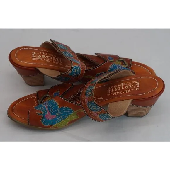 L’artiste springstep floral leather Ozuna Blum slide sandals 9.5 41