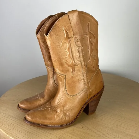 Leather Heeled Western Boot Women's 7 Coastal Cowgirl Cowboy Classic Retro Boho