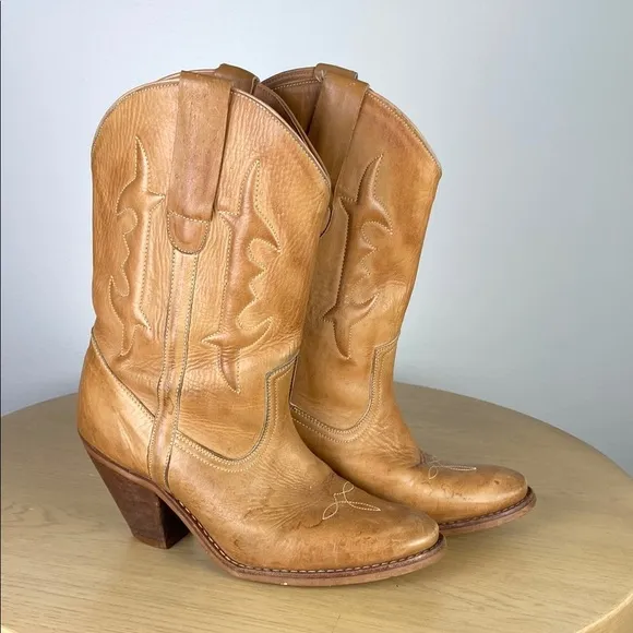 Leather Heeled Western Boot Women's 7 Coastal Cowgirl Cowboy Classic Retro Boho